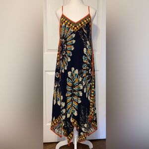 Blue and orange print dress